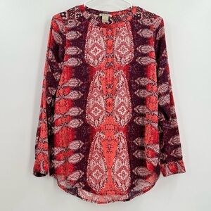 LUCKY Brand Women’s Paisley Peasant Boho Long Sleeve 3/4 Button Top Size Small
